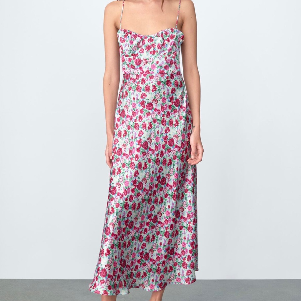 Zara Floral Pink and Green Dress